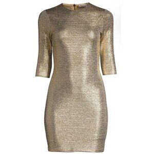Alice+Olivia Delora Mini Dress 3/4 Sleeves Champagne Gold Size 6 NWT